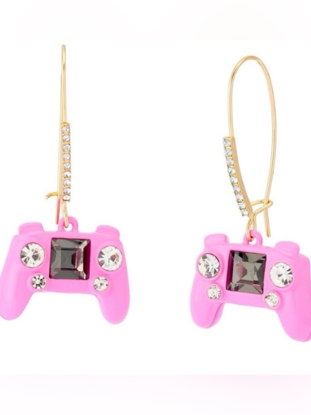 Betsey Johnson Pink Game Controller Crystal Drop Earrings